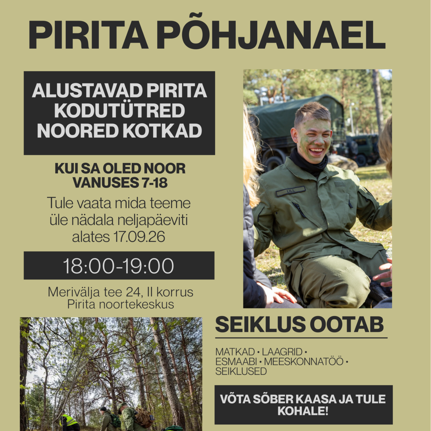 Üle nädala neljapäeviti alates 17.09.26 Pirita Põhjanael